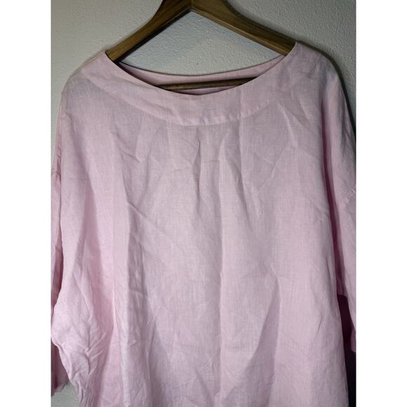 Bryn Walker 100 % Linen Two Piece Set Size XL Pink Lagenlook Minimal Crop Wide - Picture 2 of 9